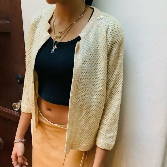 VINTAGE  BEADED SEQUINS WOMENS SWEATER SIZE SMALL - Picture 5 of 7